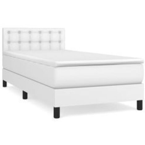 Sommier à lattes de lit avec matelas Blanc 90x200 Similicuir (1/5)