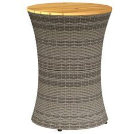 Table d'appoint de jardin forme tambour gris rotin bois massif (1/5)
