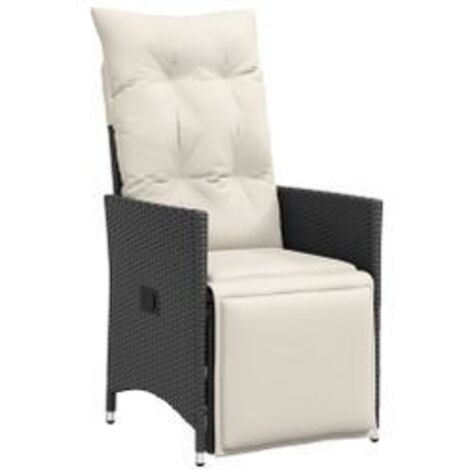 Chaise inclinable de jardin avec coussins noir résine tressée (1/5)