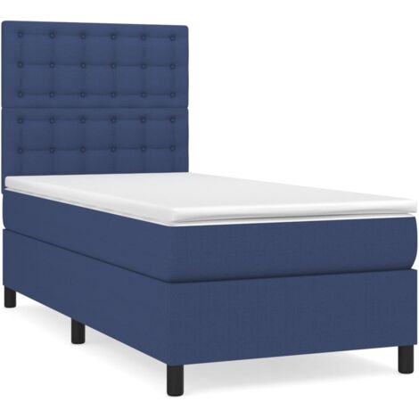 Sommier à lattes de lit avec matelas Bleu 90x190 Tissu (1/5)