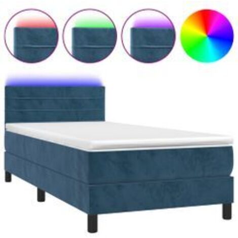 Sommier à lattes de lit et matelas et LED Bleu foncé 90x200 (1/5)
