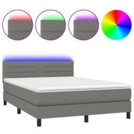 Sommier à lattes de lit et matelas et LED Gris foncé 140x200 (1/5)