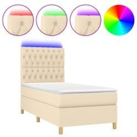 Sommier à lattes de lit et matelas et LED Crème 90x200 Tissu (1/5)