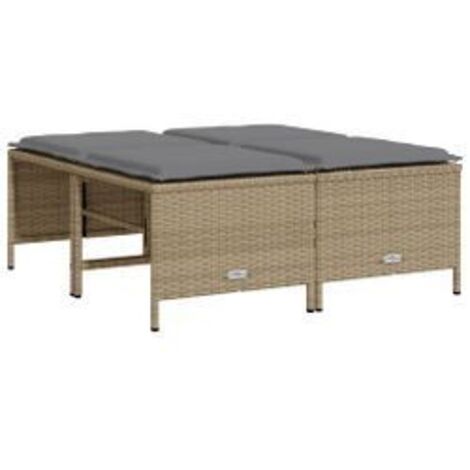 Tabourets de jardin avec coussins lot de 4 beige résine tressée (1/5)