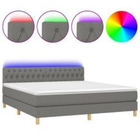 Sommier à lattes de lit et matelas et LED Gris foncé 160x200 (1/5)