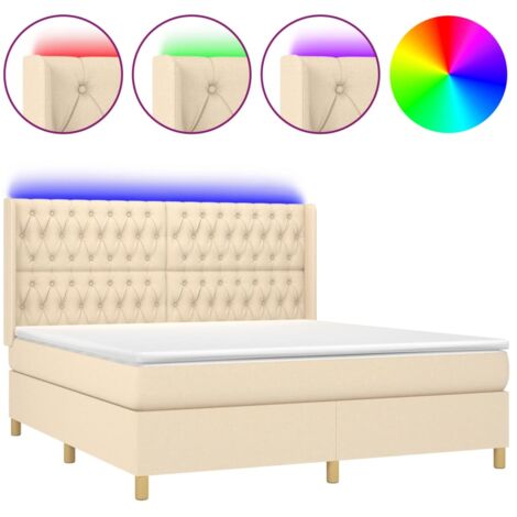 Sommier à lattes de lit matelas et LED Crème 180x200 Tissu (1/5)