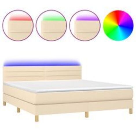 Sommier à lattes de lit avec matelas LED Crème 180x200 Tissu (1/5)