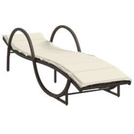 Chaise longue avec coussin marron 60x199x42 résine tressée (1/5)