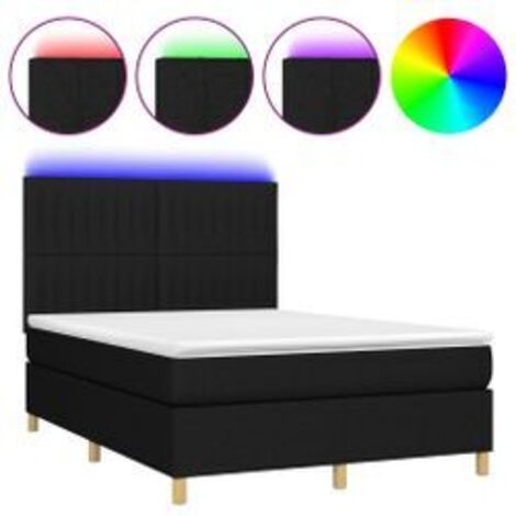 Sommier à lattes de lit et matelas et LED Noir 140x190 Tissu (1/5)