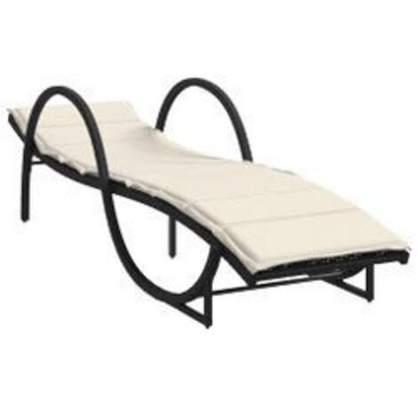 Chaise longue avec coussin noir 60x199x42 résine tressée (1/5)