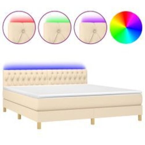 Sommier à lattes de lit avec matelas LED Crème 180x200 Tissu (1/5)