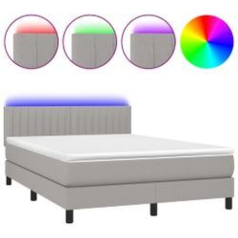 Sommier à lattes de lit et matelas et LED Gris clair 140x200 (1/5)