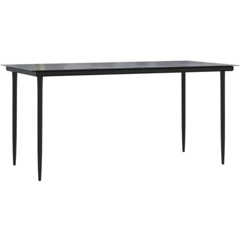 Table à dîner de jardin Noir 160x80x74 Acier et verre trempé (1/5)