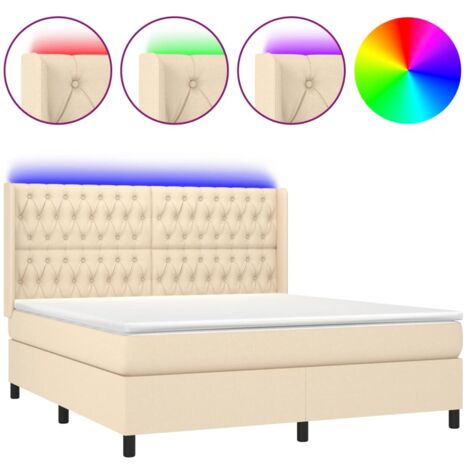 Sommier à lattes de lit matelas et LED Crème 180x200 Tissu (1/5)