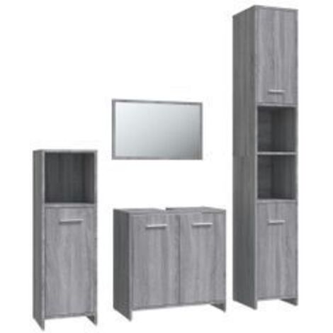 Ensemble de meubles de salle de bain 4 pcs Sonoma gris (1/5)