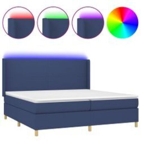 Sommier à lattes de lit matelas et LED Bleu 200x200 Tissu (1/5)