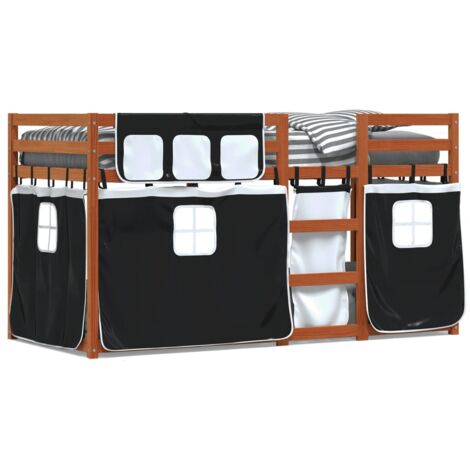 Lit superposé avec rideaux blanc-noir 90x200 bois pin massif (1/5)