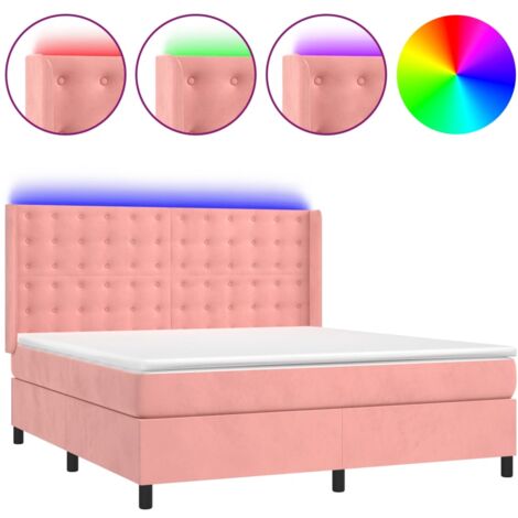 Sommier à lattes de lit matelas et LED Rose 180x200 Velours (1/5)