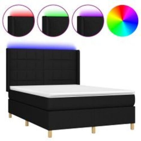 Sommier à lattes de lit matelas et LED Noir 140x200 Tissu (1/5)