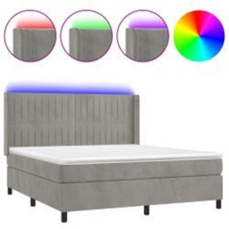 Sommier à lattes de lit matelas et LED Gris clair 180x200 (1/5)