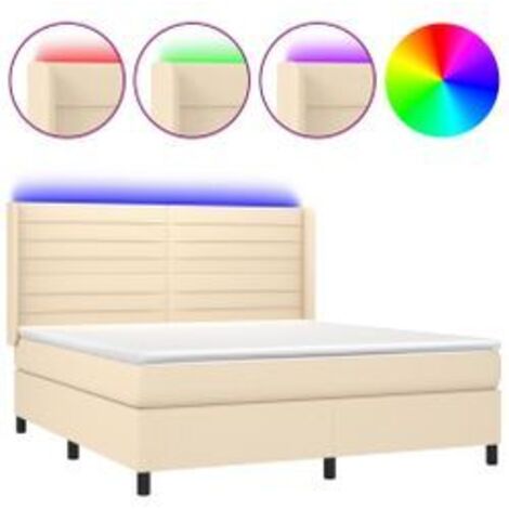 Sommier à lattes de lit matelas et LED Crème 180x200 Tissu (1/5)
