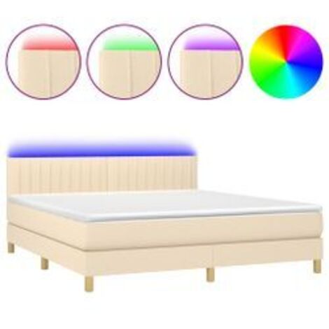 Sommier à lattes de lit avec matelas LED Crème 160x200 Tissu (1/5)