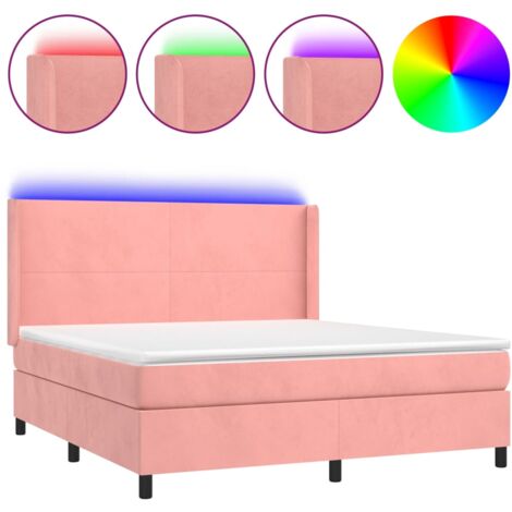 Sommier à lattes de lit matelas et LED Rose 180x200 Velours (1/5)