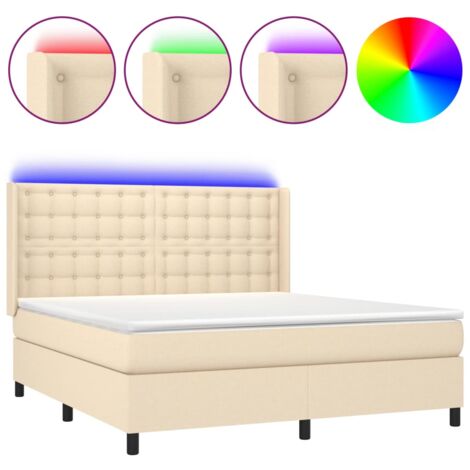 Sommier à lattes de lit matelas et LED Crème 180x200 Tissu (1/5)