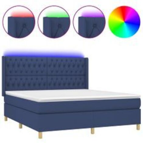Sommier à lattes de lit matelas et LED Bleu 180x200 Tissu (1/5)
