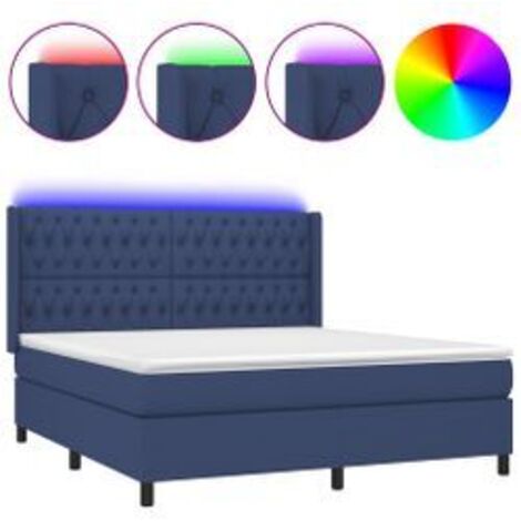 Sommier à lattes de lit matelas et LED Bleu 180x200 Tissu (1/5)