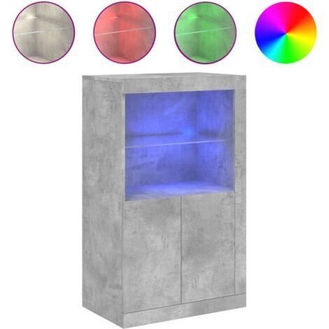 Armoire latérale avec lumières LED gris béton bois d'ingénierie (1/5)