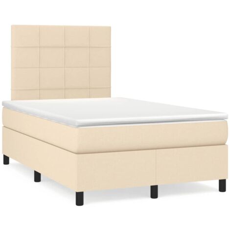 Sommier à lattes de lit matelas et LED crème 120x190 tissu (1/5)