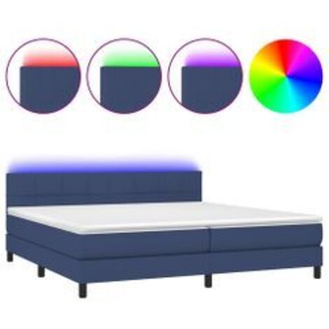 Sommier à lattes de lit et matelas et LED Bleu 200x200 Tissu (1/5)