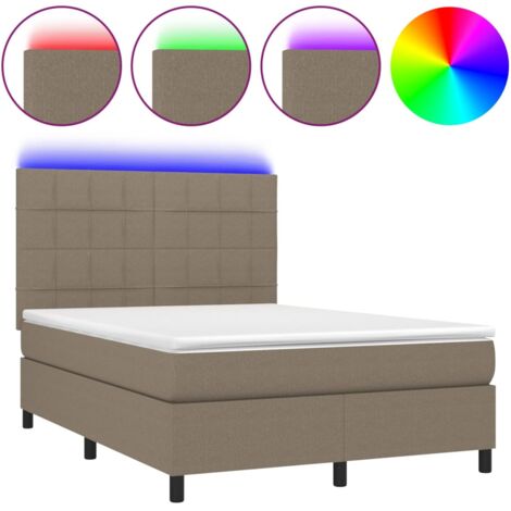 Sommier à lattes de lit et matelas et LED Taupe 140x190 Tissu (1/5)