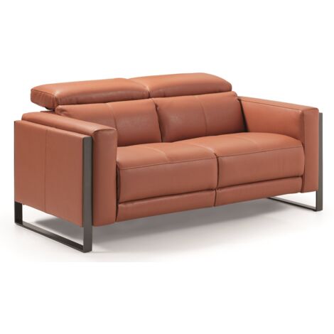 Les Tendances – Canapé relax électrique en cuir marron noisette 2 places – Mécanisme relax électrique – Têtière réglable – Dimensions L:170cm x H:103cm x P:80cm - noisette-2