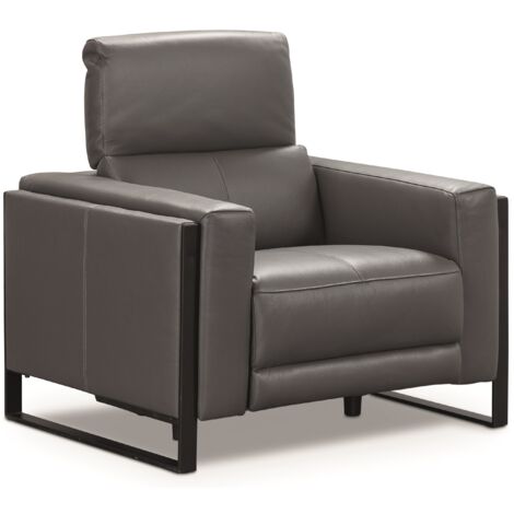 Canapé de relaxation électrique en cuir Kinston-Gris foncé-1 place fauteuil