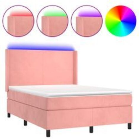 Sommier à lattes de lit matelas et LED Rose 140x190 Velours (1/5)
