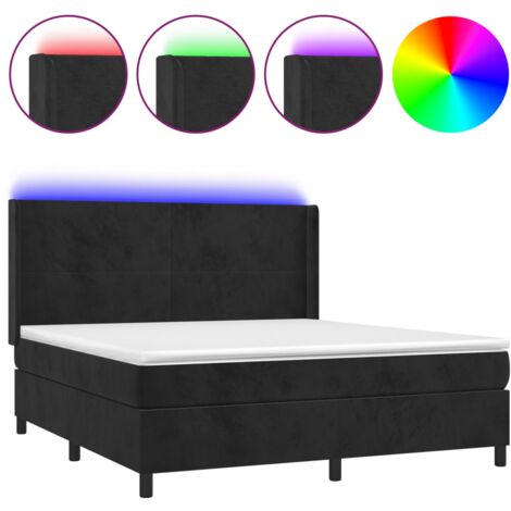 Sommier à lattes de lit matelas et LED Noir 160x200 Velours (1/5)