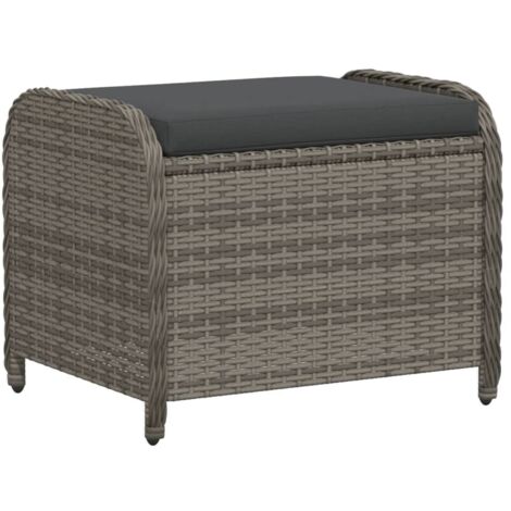 Tabouret de jardin avec coussin gris 58x46x46 résine tressée (1/5)