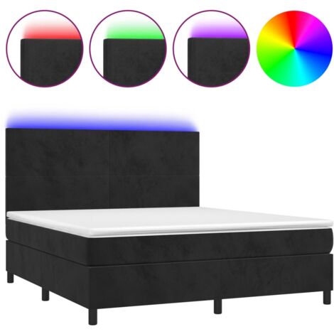 Sommier à lattes de lit et matelas LED Noir 160x200 Velours (1/5)