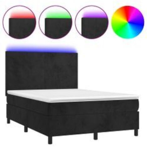 Sommier à lattes de lit et matelas LED Noir 140x190 Velours (1/5)