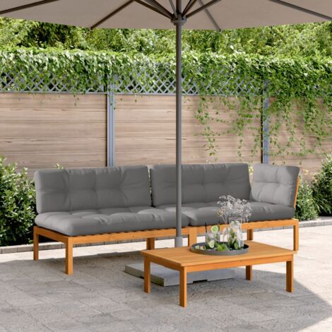 Salon palette de jardin avec coussins 3pcs bois d'acacia massif (1/5)