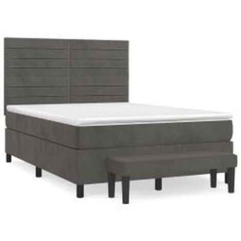 Sommier à lattes de lit et matelas Gris foncé 140x200 Velours (1/5)