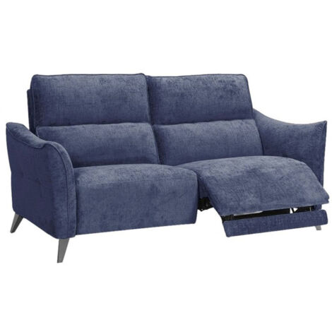 Canapé de relaxation électrique tissu chenillé doux et moelleux Bakay-Bleu foncé-3 places relax électrique