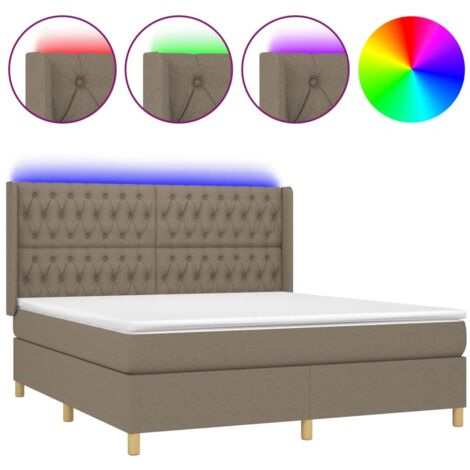 Sommier à lattes de lit matelas et LED Taupe 180x200 Tissu (1/5)