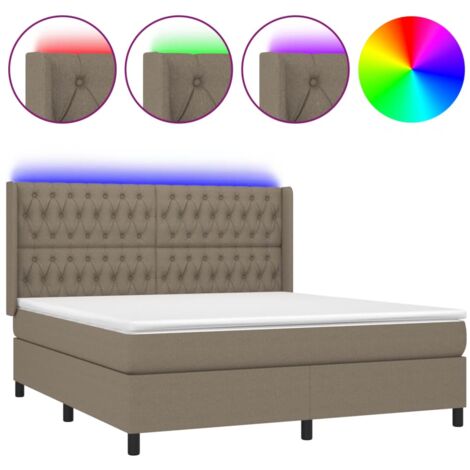 Sommier à lattes de lit matelas et LED Taupe 180x200 Tissu (1/5)