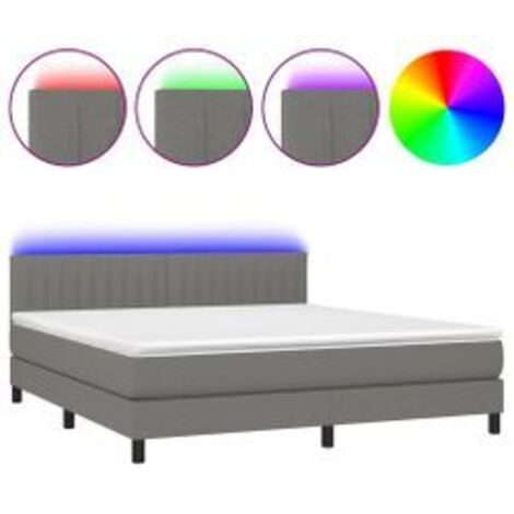Sommier à lattes de lit et matelas et LED Gris foncé 160x200 (1/5)