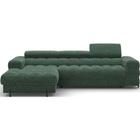 Canapé d’angle convertible tissu appuis-tête réglables KATE – Coffre et pieds métal noir angle gauche-Vert sapin-angle gauche (1/5)