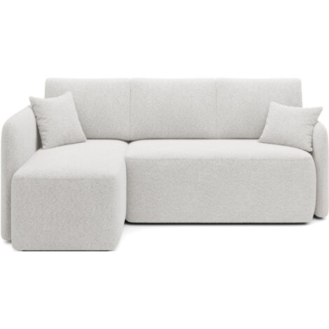 Petit canapé d'angle en velours côtelé convertible avec coffre Takin 206cm angle gauche-Blanc-angle gauche (1/5)