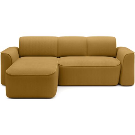 Canapé d'angle relax électrique en tissu DUMAS - Innovation bien-être angle gauche-Jaune moutarde-angle gauche (1/5)